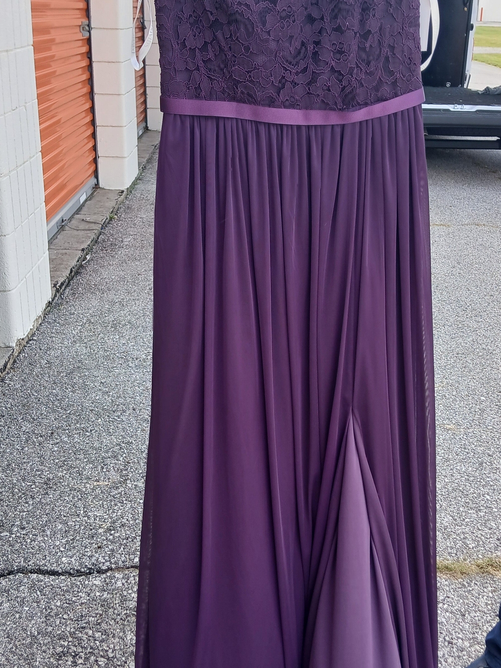 David's Bridal Deep Purple Lace Bridesmaid Dress